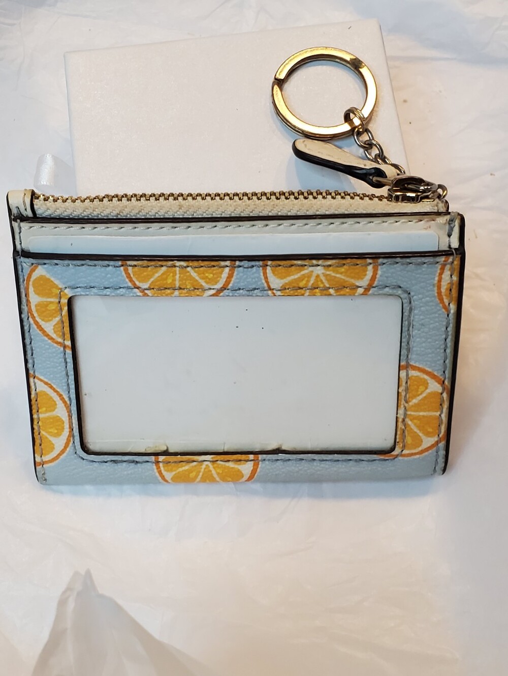 Coach Orange Slice Print ID Card Case Keychain - Picture 2 of 3
